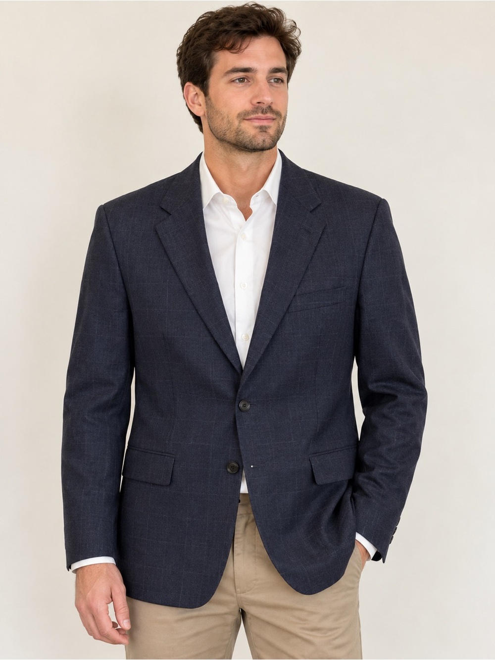 Chaps Ralph Lauren Men’s 42R 100% Wool Navy Windowpane Blazer Canada Vintage 90